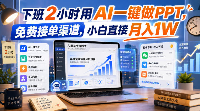 下班2小时用AI一键做PPT，免费接单渠道，小白直接月入1W【揭秘】 - 严选资源大全