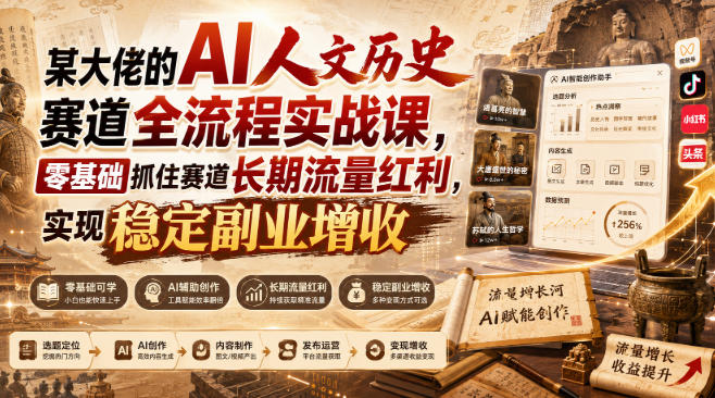 某大佬的AI人文历史赛道全流程实战课,零基础抓住赛道长期流量红利,实现稳定副业增收 - 严选资源大全