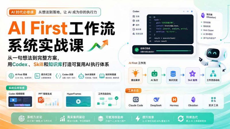 AI First工作流系统实战课:从一句想法到完整方案,用Codex、Skill和知识库打造可复用AI执行体系 - 严选资源大全 - 严选资源大全