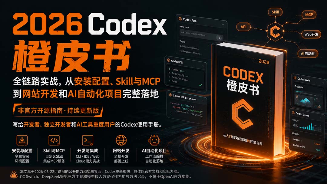 2026Codex橙皮书:全链路实战,从安装配置、Skill与MCP到网站开发和AI自动化项目完整落地 - 严选资源大全