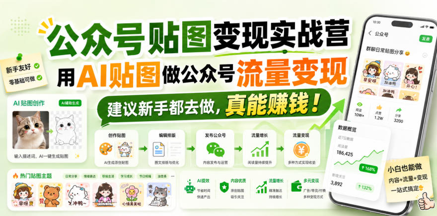 公众号贴图变现实战营，用AI贴图做公众号流量变现，建议新手都去做，真能賺钱！ - 严选资源大全