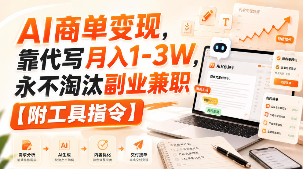 AI商单变现，靠代写月入1-3W，永不淘汰副业兼职【附工具指令】【揭秘】 - 严选资源大全