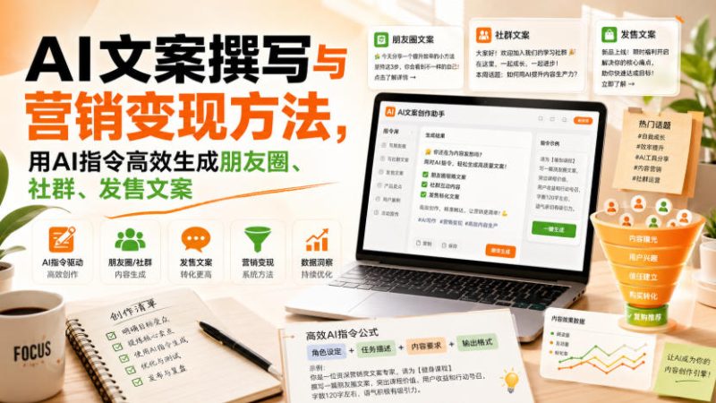 AI文案撰写与营销变现方法，用AI指令高效生成朋友圈、社群、发售文案 - 严选资源大全 - 严选资源大全