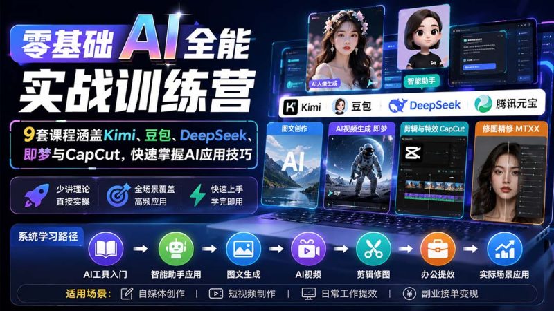 零基础AI全能实战训练营：9套课程涵盖Kimi、豆包、DeepSeek、即梦与CapCut，快速掌握AI应用技巧 - 严选资源大全 - 严选资源大全