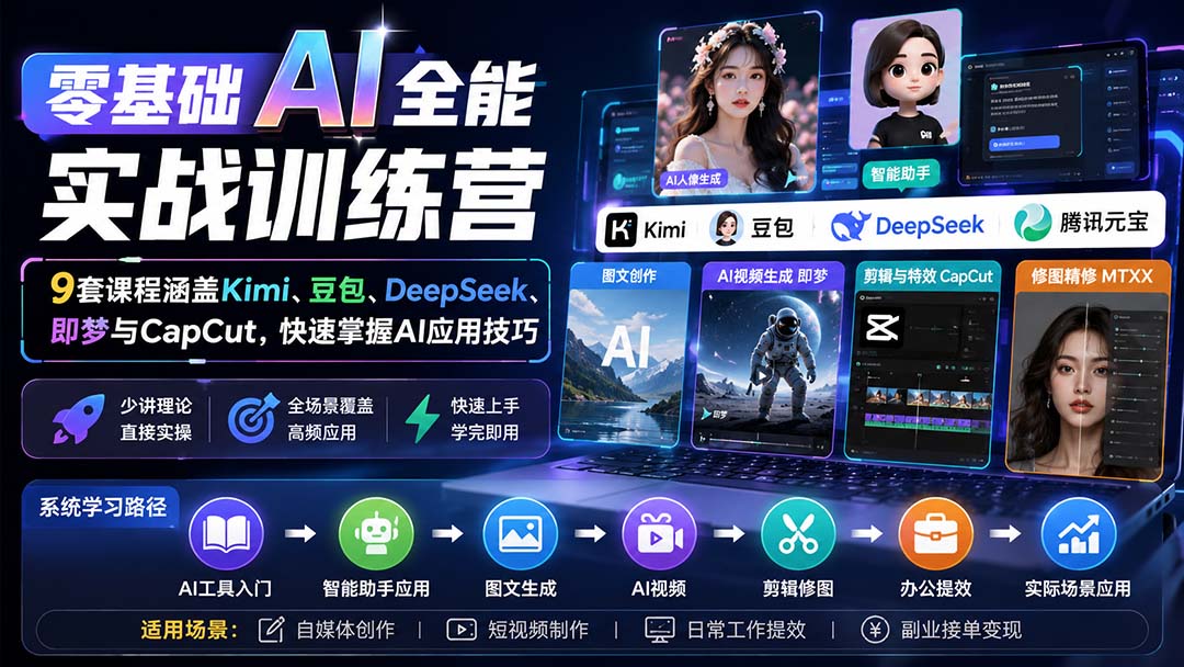 零基础AI全能实战训练营:9套课程涵盖Kimi、豆包、DeepSeek、即梦与CapCut,快速掌握AI应用技巧 - 严选资源大全