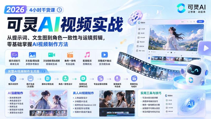 2026可灵AI视频实战-4小时干货课：从提示词、文生图到角色一致性与运镜剪辑，零基础掌握AI视频制作方法 - 严选资源大全 - 严选资源大全