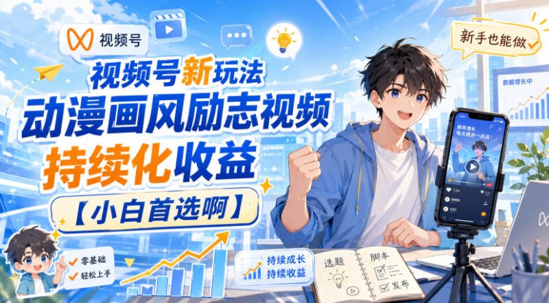 视频号新玩法动漫画风励志视频，持续化收益【小白首选啊】 - 严选资源大全 - 严选资源大全
