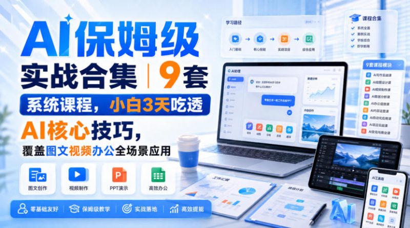 AI保姆级实战合集|9套系统课程,小白3天吃透AI核心技巧,覆盖图文视频办公全场景应用 - 严选资源大全 - 严选资源大全