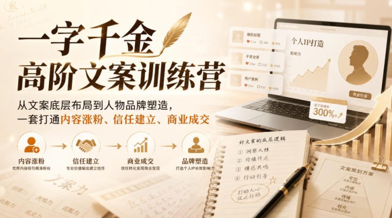 一字千金高阶文案训练营，从文案底层布局到人物品牌塑造，一套打通内容涨粉、信任建立、商业成交 - 严选资源大全 - 严选资源大全