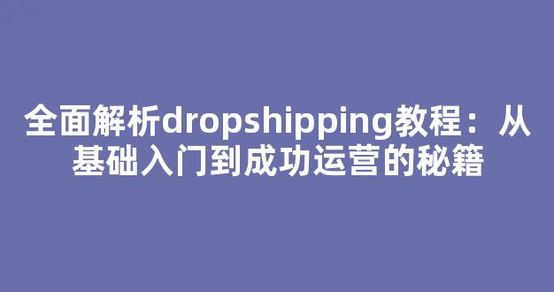 全面解析dropshipping教程：从基础入门到成功运营的秘籍 - 严选资源大全