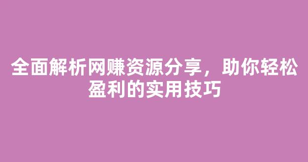 全面解析网赚资源分享，助你轻松盈利的实用技巧 - 严选资源大全