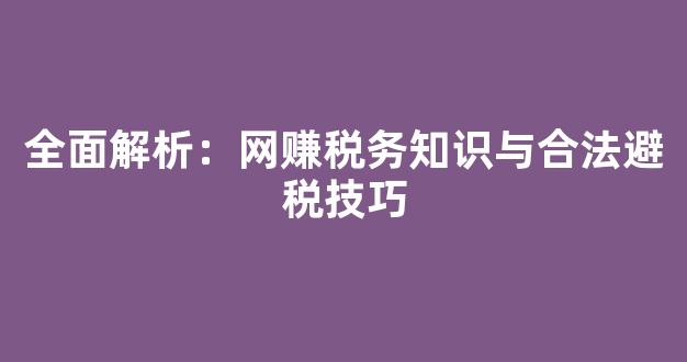 全面解析：网赚税务知识与合法避税技巧 - 严选资源大全
