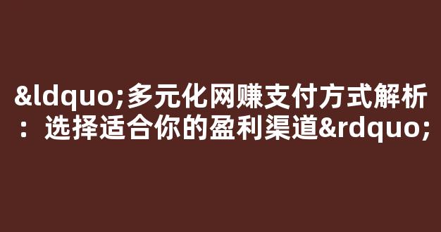 “多元化网赚支付方式解析：选择适合你的盈利渠道” - 严选资源大全