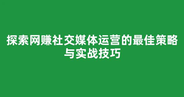 探索网赚社交媒体运营的最佳策略与实战技巧 - 严选资源大全