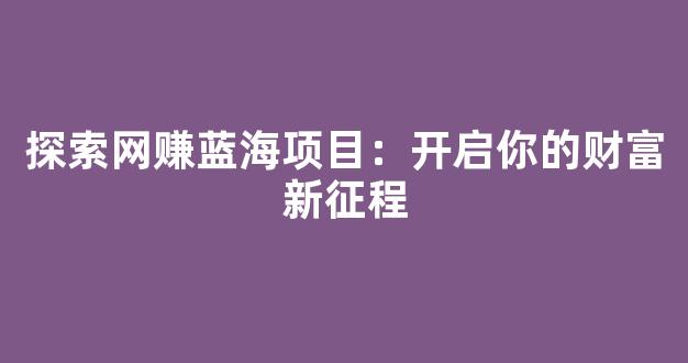 探索网赚蓝海项目：开启你的财富新征程 - 严选资源大全