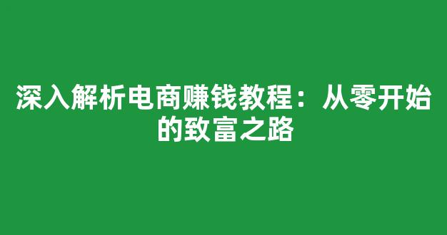 深入解析电商赚钱教程：从零开始的致富之路 - 严选资源大全