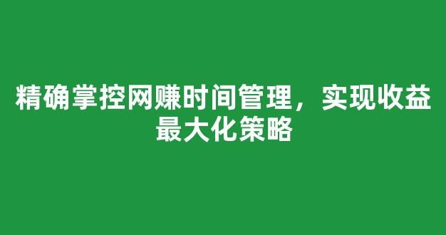 精确掌控网赚时间管理，实现收益最大化策略 - 严选资源大全