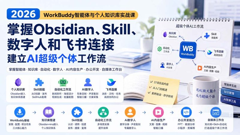 2026 WorkBuddy智能体与个人知识库实战课：掌握Obsidian、Skill、数字人和飞书连接，建立AI超级个体工作流 - 严选资源大全 - 严选资源大全