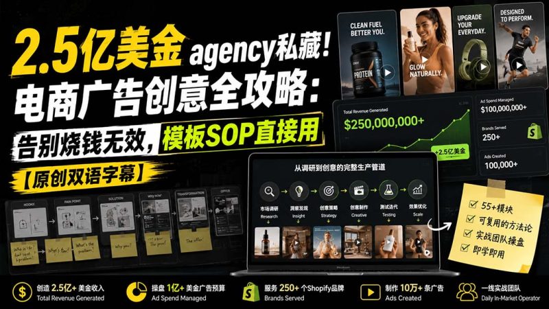 2.5亿美金agency私藏！电商广告创意全攻略：告别烧钱无效，模板SOP直接用【原创双语字幕】 - 严选资源大全 - 严选资源大全