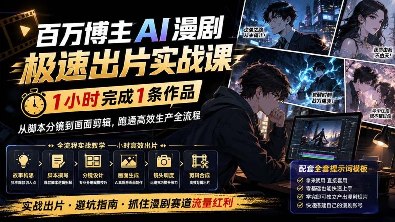 百万博主AI漫剧极速出片实战课：1小时产出条作品，从脚本分镜到画面剪辑，跑通高效生产全流程 - 严选资源大全 - 严选资源大全