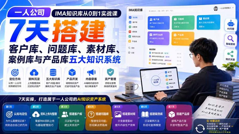 一人公司IMA知识库从0到1实战课:7天搭建客户库、问题库、素材库、案例库与产品库五大知识系统 - 严选资源大全 - 严选资源大全