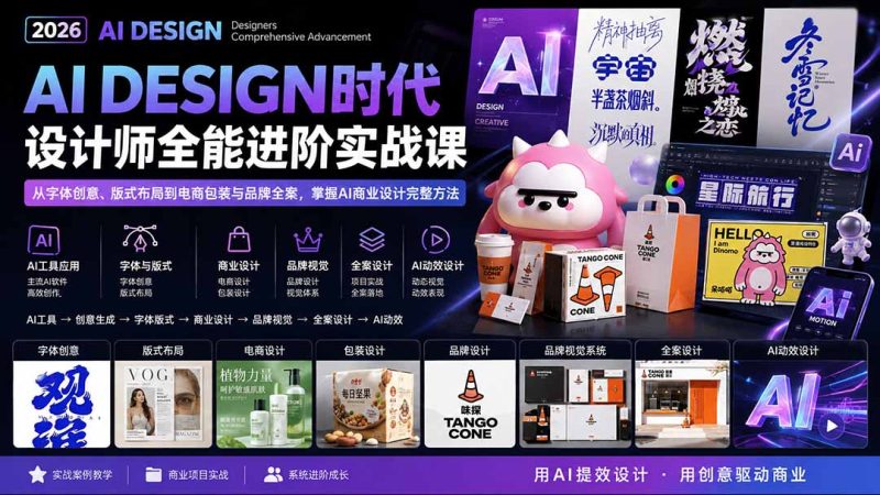 2026AI DESIGN时代设计师全能进阶实战课：从字体创意、版式布局到电商包装与品牌全案，掌握AI商业设计完整方法 - 严选资源大全 - 严选资源大全