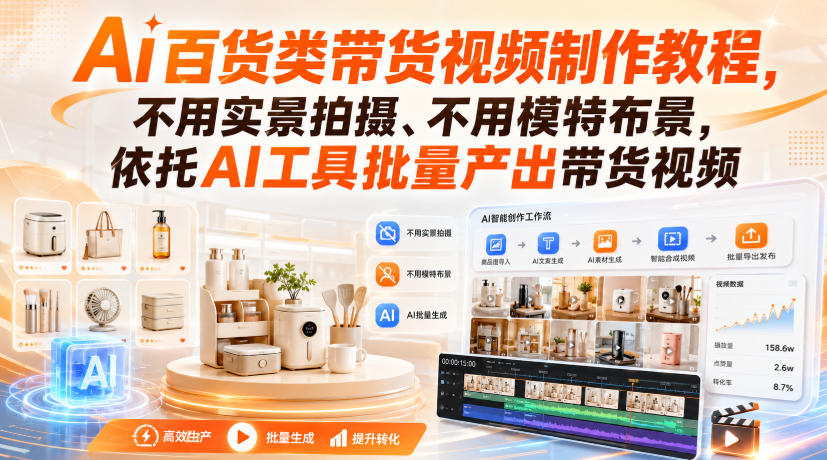 Ai百货类带货视频制作教程,不用实景拍摄、不用模特布景,依托AI工具批量产出带货视频 - 严选资源大全
