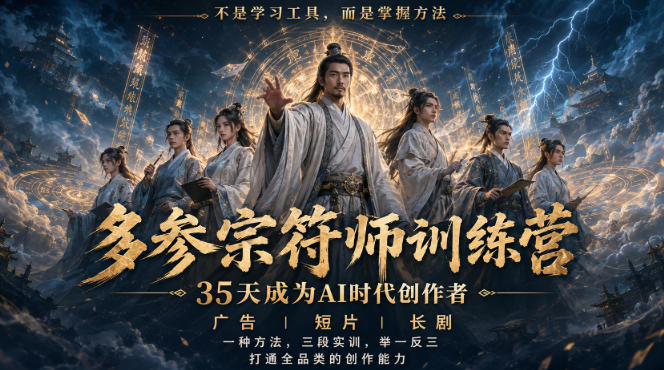 多参宗符师训练营,35天成为AI时代创作者,广告|短片|长剧,一种方法,三段实训,举一反三,打通全品类的创作能力 - 严选资源大全