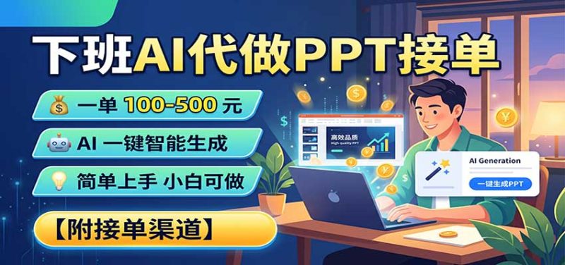 下班AI代做PPT接单,一单100-500,AI一键生成,小白也能做,附接单渠道 - 严选资源大全 - 严选资源大全