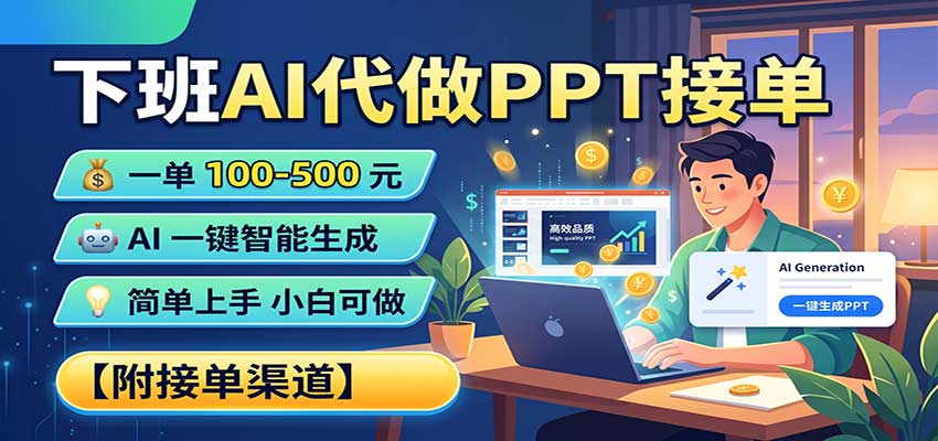 下班AI代做PPT接单，一单100-500，AI一键生成，小白也能做，附接单渠道 - 严选资源大全