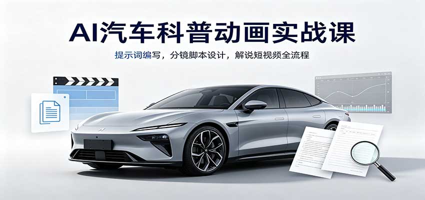 AI汽车科普动画实战课：提示词编写，分镜脚本设计，解说短视频全流程 - 严选资源大全