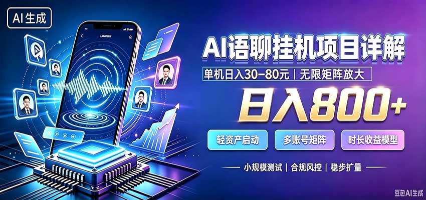 AI语聊挂机，日入800+，适用个人副业，工作室矩阵操作 - 严选资源大全