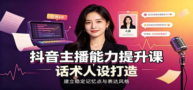 抖音主播能力提升课:账号底层逻辑,直播间搭建调试,话术人设打造全套教学 - 严选资源大全 - 严选资源大全