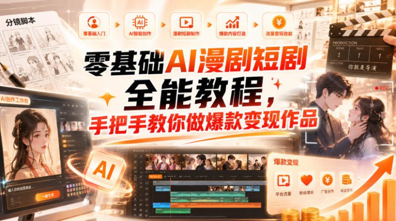 零基础AI漫剧短剧全能教程,从AI智能体搭建、文案脚本分镜、多平台AI生视频、剪映精修,覆盖全题材创作,手把手教你做爆款变现作品 - 严选资源大全 - 严选资源大全
