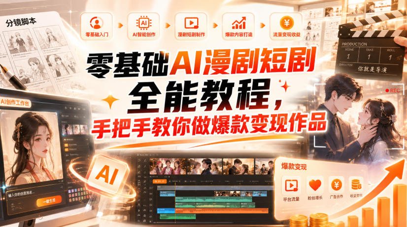零基础AI漫剧短剧全能教程，从AI智能体搭建、文案脚本分镜、多平台AI生视频、剪映精修，覆盖全题材创作，手把手教你做爆款变现作品 - 严选资源大全