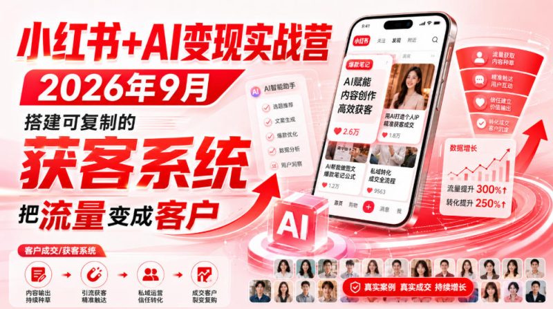 小红书+AI变现实战营2026年9月，搭建可复制的获客系统，把流量变成客户！ - 严选资源大全 - 严选资源大全