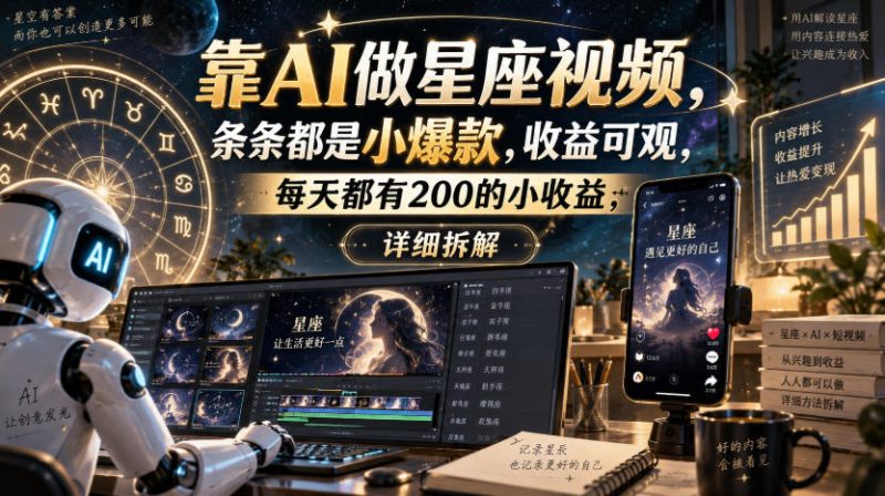 靠AI做星座视频,条条都是小爆款,收益可观,每天都有200的小收益,详细拆解 - 严选资源大全 - 严选资源大全