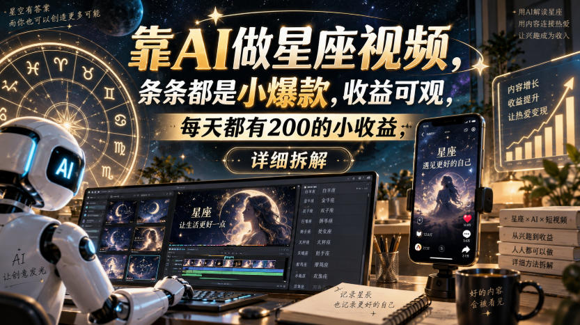 靠AI做星座视频,条条都是小爆款,收益可观,每天都有200的小收益,详细拆解 - 严选资源大全