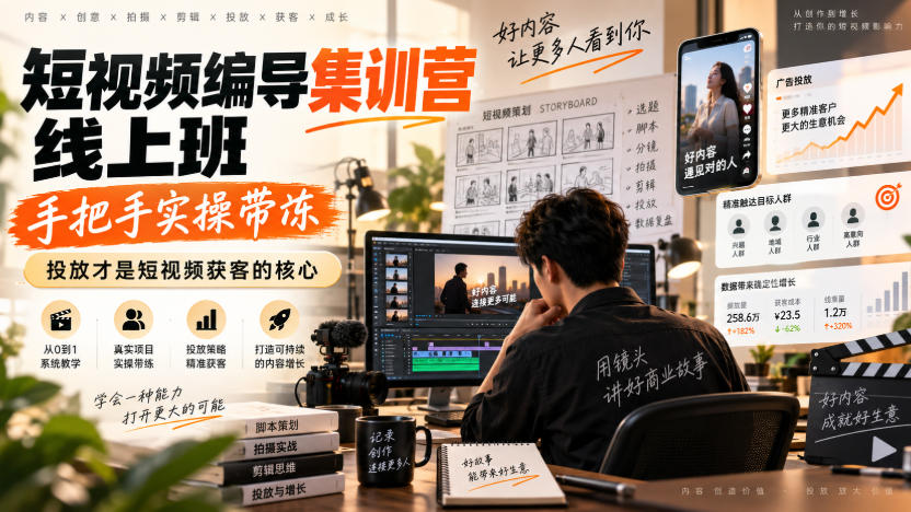 短视频编导集训营线上班,手把手实操带冻,投放才是短视频获客的核心 - 严选资源大全