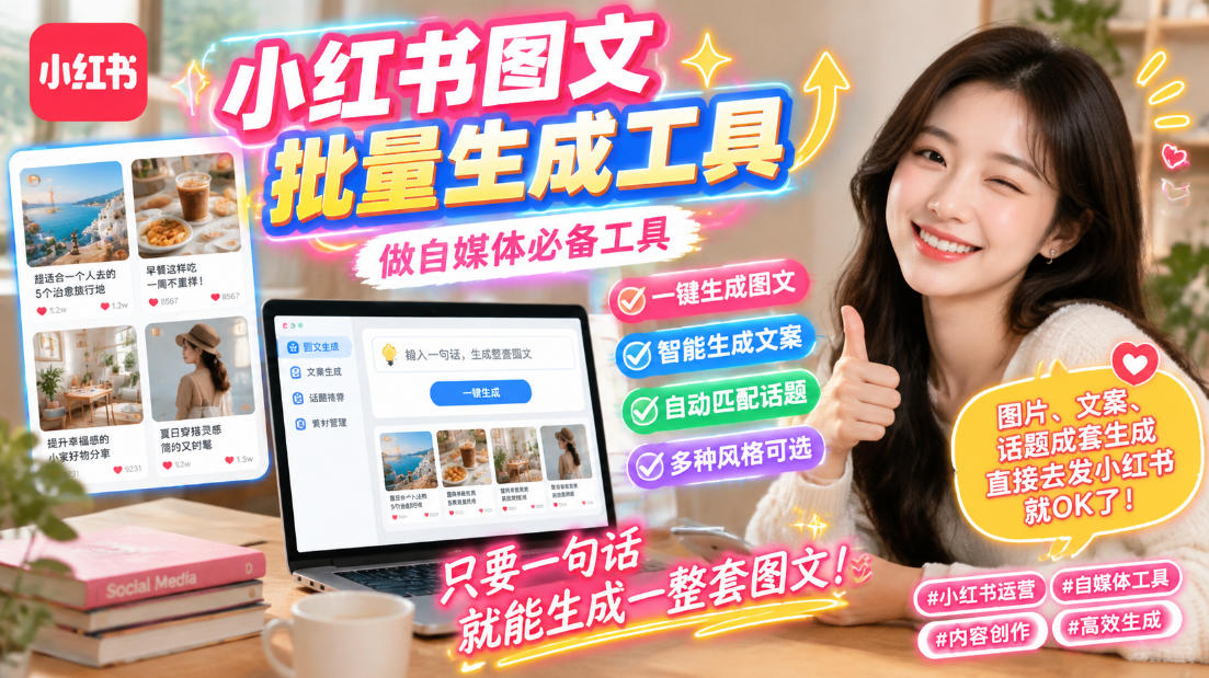 小红书图文批量生成工具，话题、文案、配图一键生成，直接发布，做自媒体必备工具 - 严选资源大全