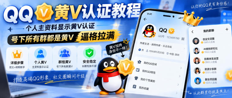 QQ黄V认证教程,个人主资料显示黄V认证,号下所有群都是黄V,逼格拉满 - 严选资源大全