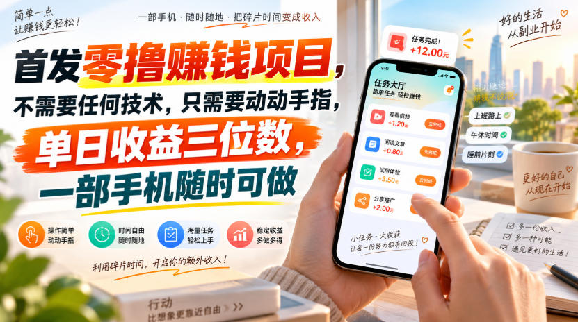 首发零撸賺钱项目,不需要任何技术,只需要动动手指,单日收益三位数,一部手机随时可做【揭秘】 - 严选资源大全