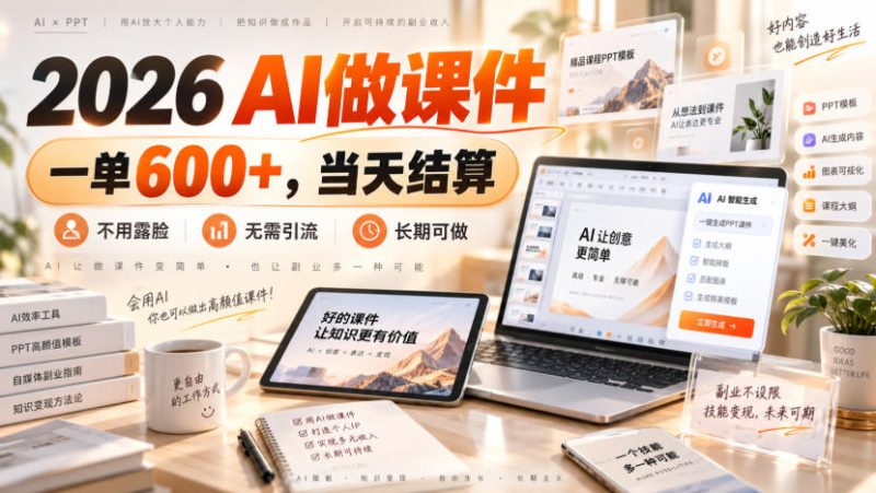 2026 AI做课件,一单600+,当天结算,不用露脸,无需引流,长期可做【揭秘】 - 严选资源大全 - 严选资源大全