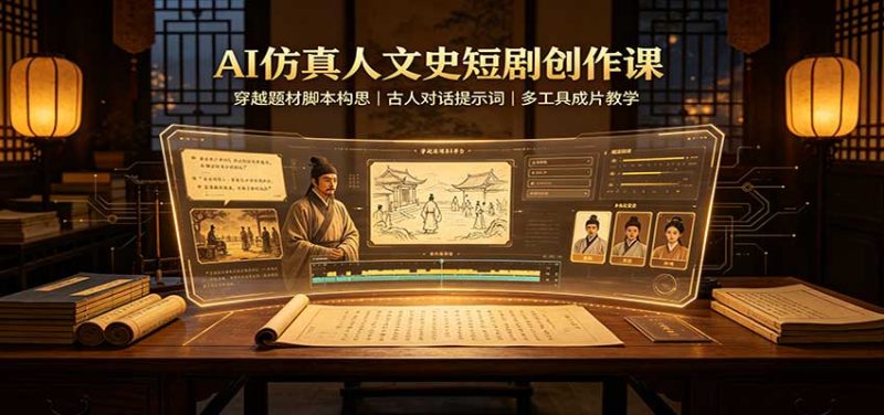 AI仿真人文史短剧创作课:穿越题材脚本构思,古人对话提示词,多工具成片教学 - 严选资源大全 - 严选资源大全