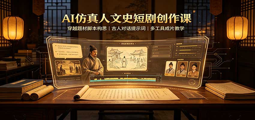AI仿真人文史短剧创作课：穿越题材脚本构思，古人对话提示词，多工具成片教学 - 严选资源大全