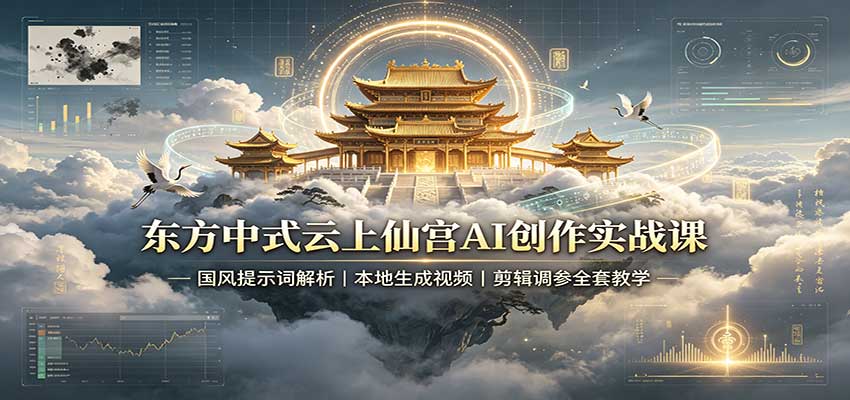 东方中式云上仙宫AI创作实战课：国风提示词解析，本地生成视频，剪辑调参全套教学 - 严选资源大全