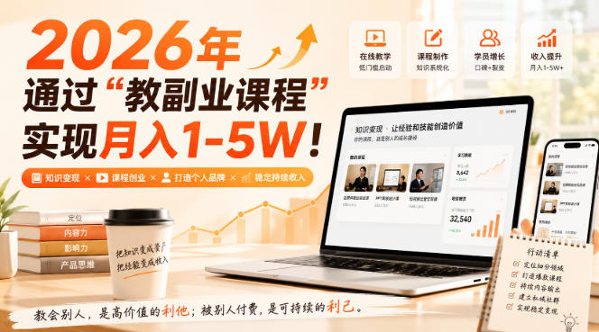 2026年通过“教副业课程”实现月入1-5W！毫无保留的全部教给你，长期稳定【揭秘】 - 严选资源大全
