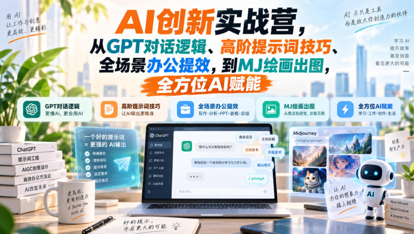 AI创新实战营，从GPT对话逻辑、高阶提示词技巧、全场景办公提效，到MJ绘画出图，全方位AI赋能 - 严选资源大全