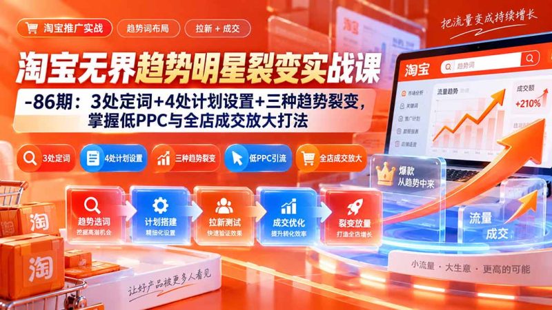 淘宝无界趋势明星裂变实战课-86期:3处定词+4处计划设置+三种趋势裂变,掌握低PPC与全店成交放大打法 - 严选资源大全 - 严选资源大全