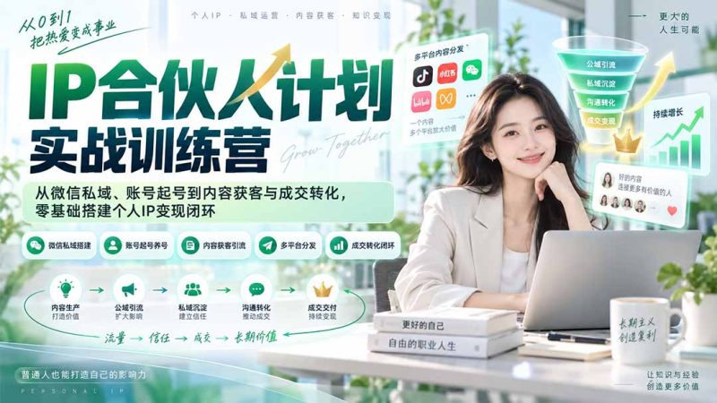 IP合伙人计划实战训练营-更新:从微信私域、账号起号到内容获客与成交转化,零基础搭建个人IP变现闭环 - 严选资源大全 - 严选资源大全